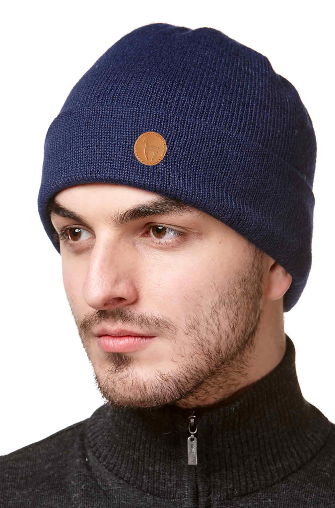 Alpaka Strick-Mütze BARK aus 100% Alpaka marineblau